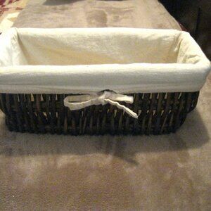 Storage Wicker Basket Dk Brown Decor Square 12”L x 5""W x 5”H with liner STURDY